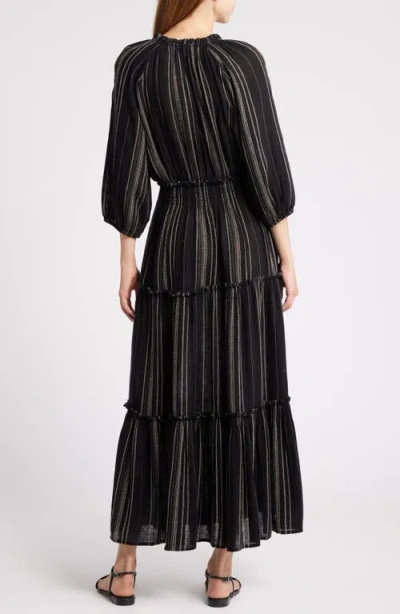 Rails Caterine Stripe Tiered Linen Blend Maxi Dress In Black
