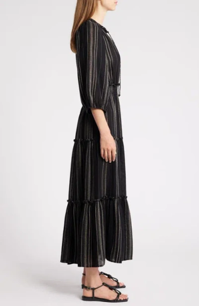Rails Caterine Stripe Tiered Linen Blend Maxi Dress In Black