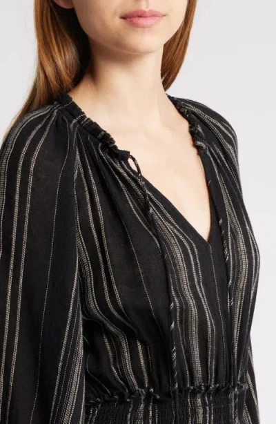 Rails Caterine Stripe Tiered Linen Blend Maxi Dress In Black