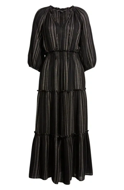 Rails Caterine Stripe Tiered Linen Blend Maxi Dress In Black