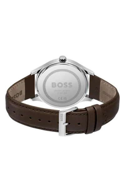 Hugo Boss Brown Leather Dress Watch In Brown