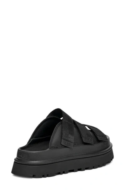 Ugg Golden Glow Black Sandals With Round Open Toe In Tech Fabric Woman In Animal Print