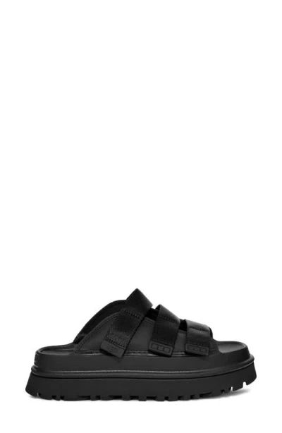 Ugg Golden Glow Black Sandals With Round Open Toe In Tech Fabric Woman In Animal Print