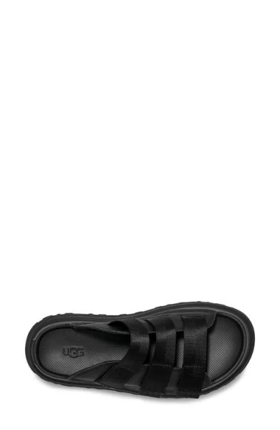 Ugg Golden Glow Black Sandals With Round Open Toe In Tech Fabric Woman In Animal Print