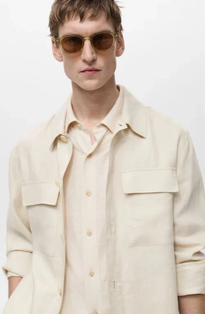 Mango Linen Overshirt With Pockets In Neutral