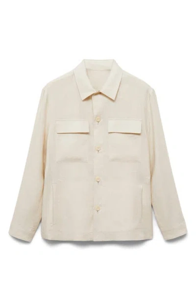 Mango Linen Overshirt With Pockets In Neutral