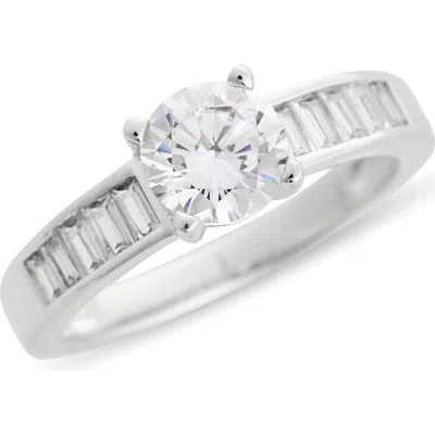 Nordstrom Rack Baguette Flanked Cubic Zirconia Solitaire Ring In Metallic
