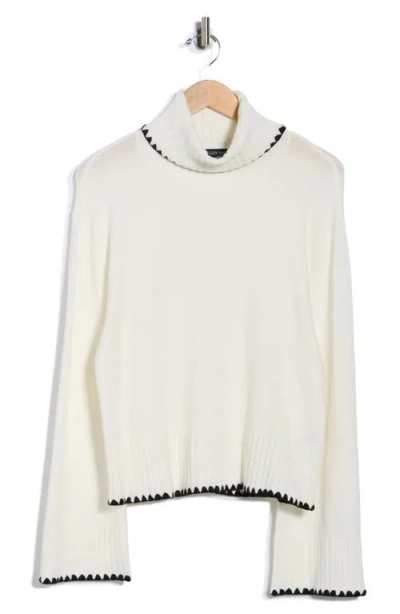 Ellen Tracy Geometric Trim Turtleneck Sweater In White