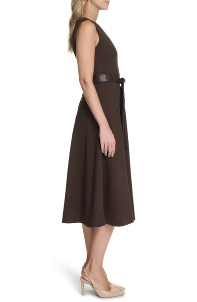 Calvin Klein Women's Belted A-line Midi-dress In Brown