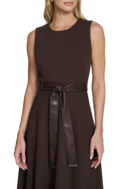 Calvin Klein Women's Belted A-line Midi-dress In Brown