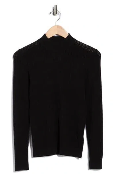 Elie Elie Tahari Mock Neck Pointelle Sweater In Black
