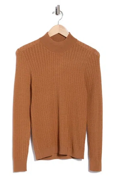 Elie Elie Tahari Mock Neck Pointelle Sweater In Brown