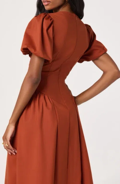 Astr The Label Puff Sleeve Fit & Flare Midi Dress In Brown
