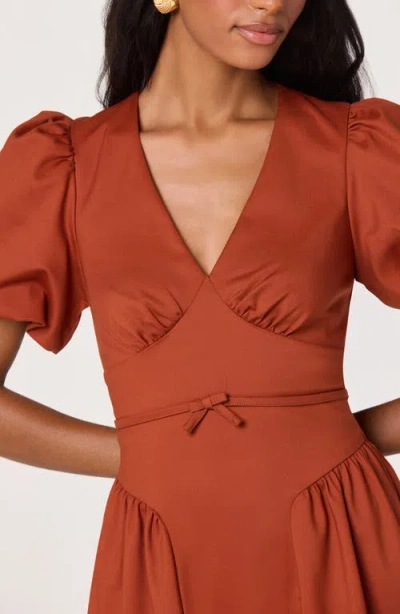 Astr The Label Puff Sleeve Fit & Flare Midi Dress In Brown