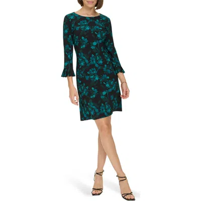 Tommy Hilfiger Pleated Sleeve Jersey Dress In Multi