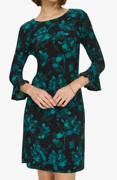 Tommy Hilfiger Pleated Sleeve Jersey Dress In Multi