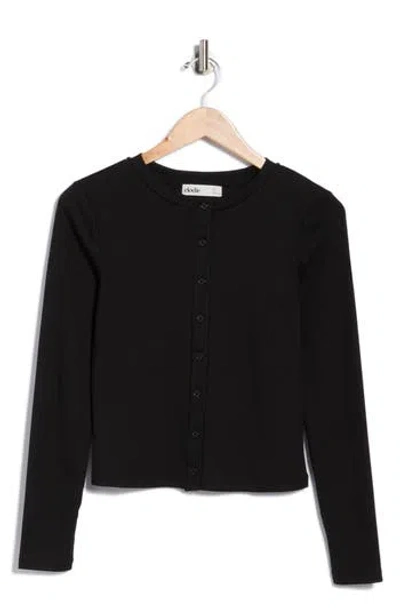 Elodie Pointelle Stitch Button-up Top In Black