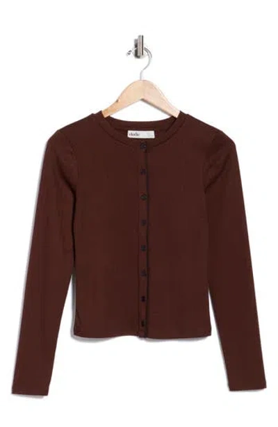 Elodie Pointelle Stitch Button-up Top In Brown
