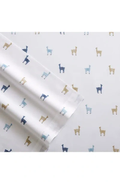 Poppy & Fritz Poppy And Fritz Llama Print 200 Thread Count Cotton Percale Sheet Set In Blue