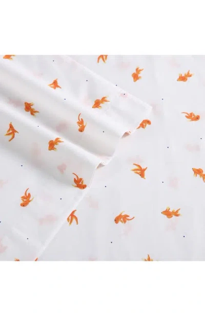 Poppy & Fritz Poppy And Fritz Goldfish Print 200 Thread Count Cotton Percale Sheet Set In Orange