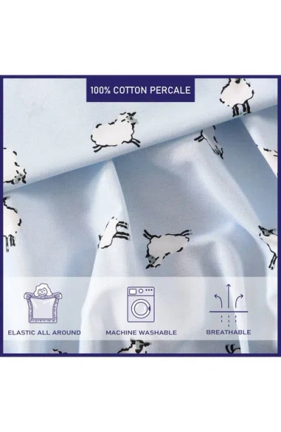 Poppy & Fritz Poppy And Fritz Sheep Print 200 Thread Count Cotton Percale Sheet Set In Blue