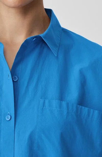 Eileen Fisher Washed Organic Cotton Poplin Classic Collar Long Shirt In Blue
