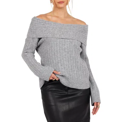 Petal And Pup Petal & Pup Kenny Off The Shoulder Rib Sweater In Gray