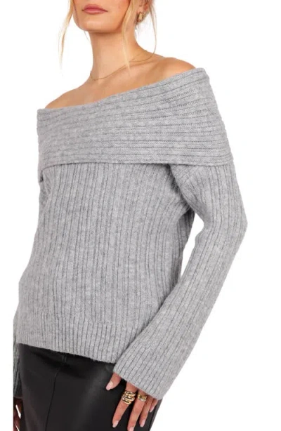Petal And Pup Petal & Pup Kenny Off The Shoulder Rib Sweater In Gray