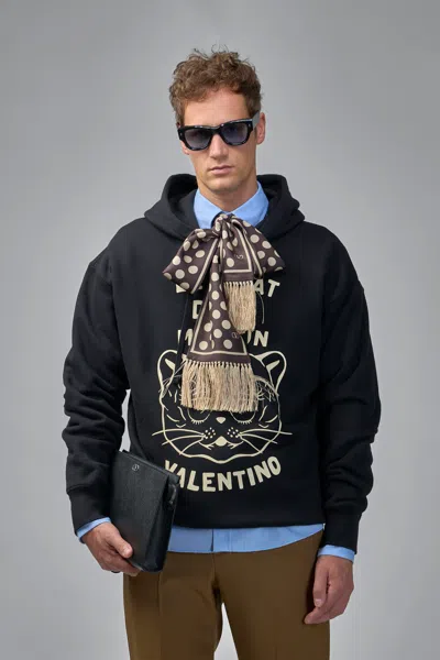 Valentino Jersey Felpa Le Chat De La Maison In Black