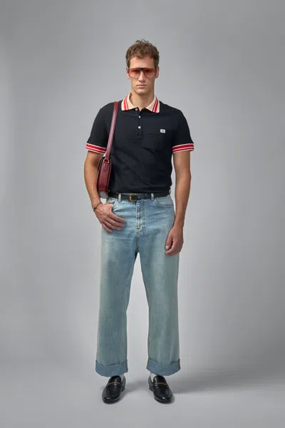 Valentino Cotton Piqué Polo Shirt With Vlogo Patch In Black