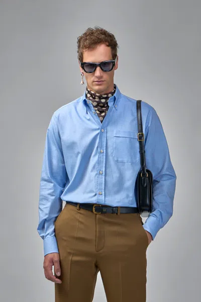 Valentino Vlogo Embroidered Long-sleeved Shirt In Light Blue