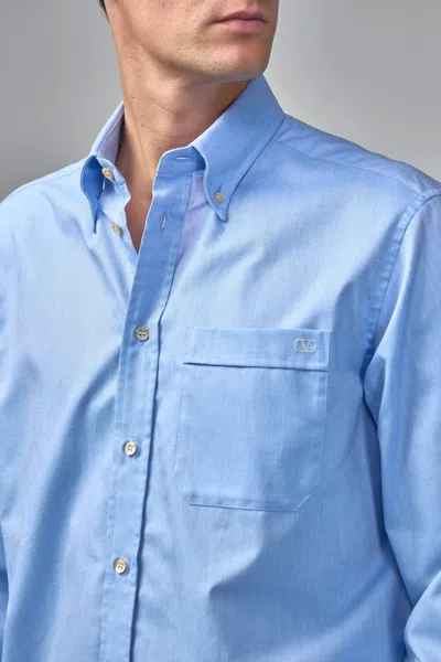 Valentino Vlogo Embroidered Long-sleeved Shirt In Light Blue