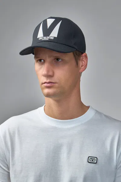 Valentino Garavani Cotton Baseball Cap With Embroidery And Curved Brim In Black
