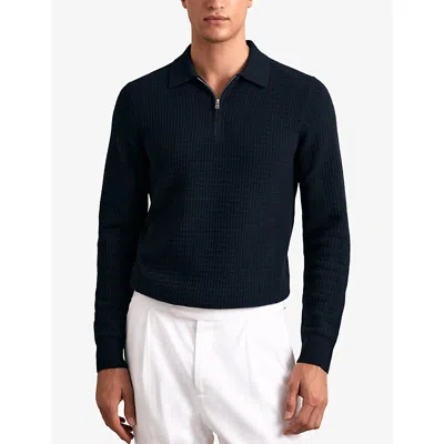 Reiss Men's Hamilton Wool Waffle-knit Half-zip Polo Shirt In Blue