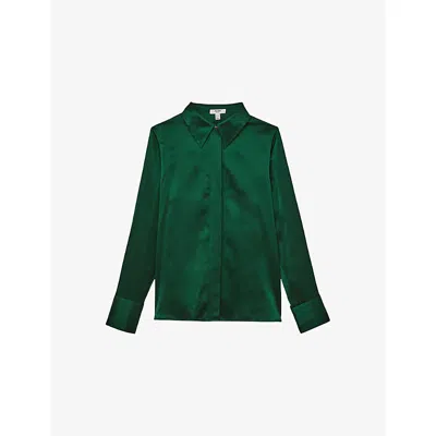 Reiss Ameira Silk Satin Shirt In Green
