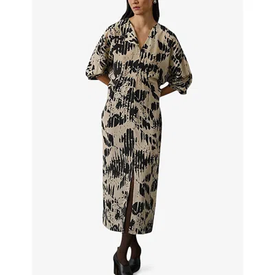 Soeur Womens Jaune Pale/noir Francine Abstract-print Silk-crepe Maxi Dress In Neutral