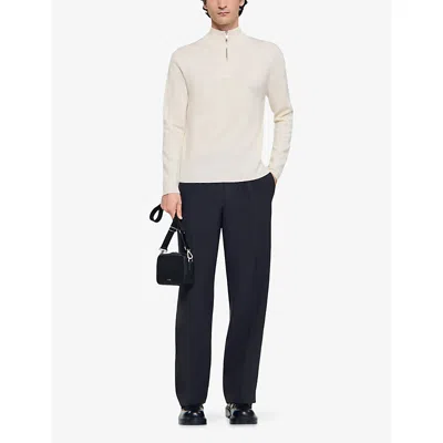 Sandro Mens Off White Half-zip Wool Jumper In Neutral