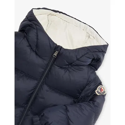 Moncler Navy New Macaire Hooded Shell-down Jacket 6 Months-3 In Blue
