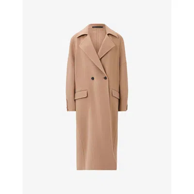 Allsaints Womens Camel Brown Sellema Notched-lapel Wool Blend Coat In Neutral