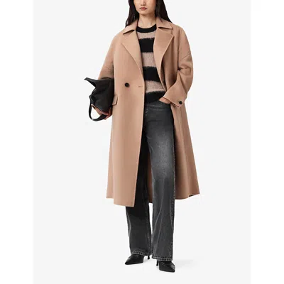 Allsaints Womens Camel Brown Sellema Notched-lapel Wool Blend Coat In Neutral