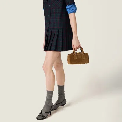 Miu Miu Biscuit Suede Arcadie Handbag In Green