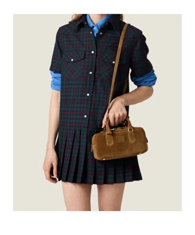 Miu Miu Biscuit Suede Arcadie Handbag In Green