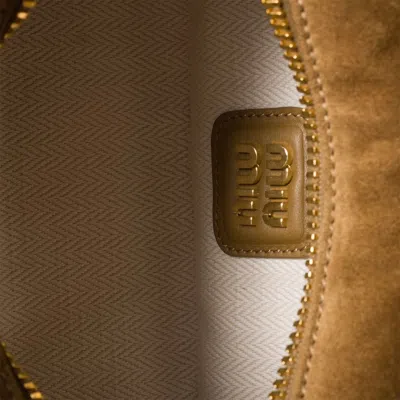 Miu Miu Biscuit Suede Arcadie Handbag In Green