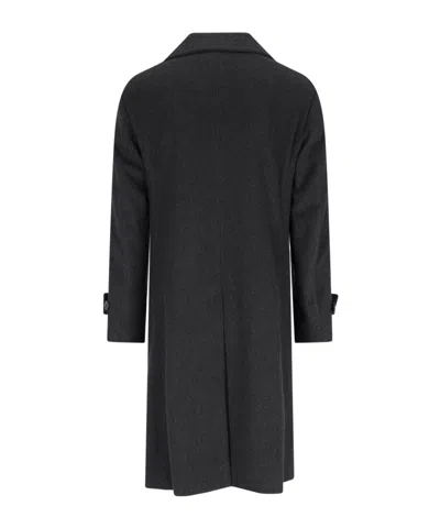Caruso Double-breasted Grey Coat With Notched Lapel In Black