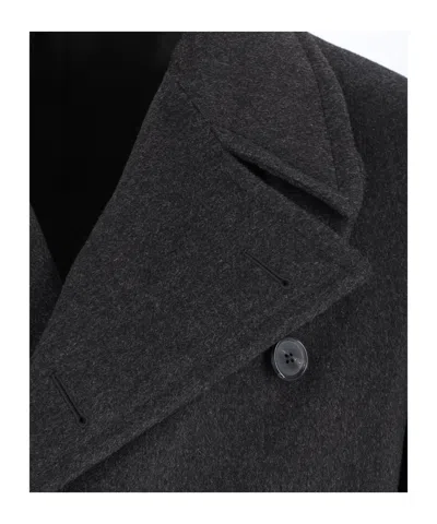 Caruso Double-breasted Grey Coat With Notched Lapel In Black