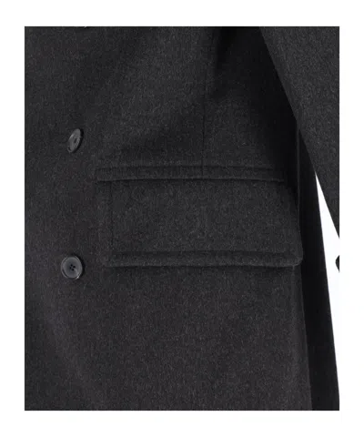 Caruso Double-breasted Grey Coat With Notched Lapel In Black