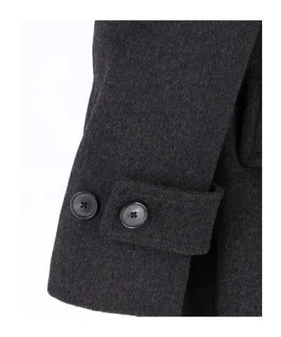 Caruso Double-breasted Grey Coat With Notched Lapel In Black