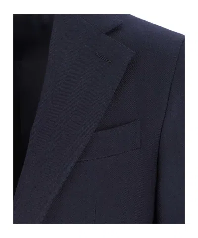 Caruso Tailored Black Herringbone Jacket With Notched Lapel In Blue