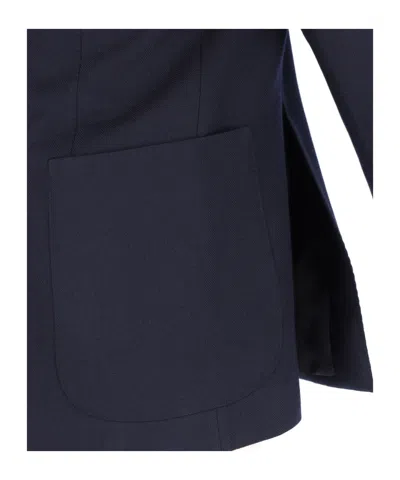 Caruso Tailored Black Herringbone Jacket With Notched Lapel In Blue