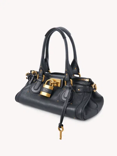 Chloé Paddington Black Shoulder Bag With Oversized Padlock And C-shaped Buckles In Grainy Leather Woman In Gray